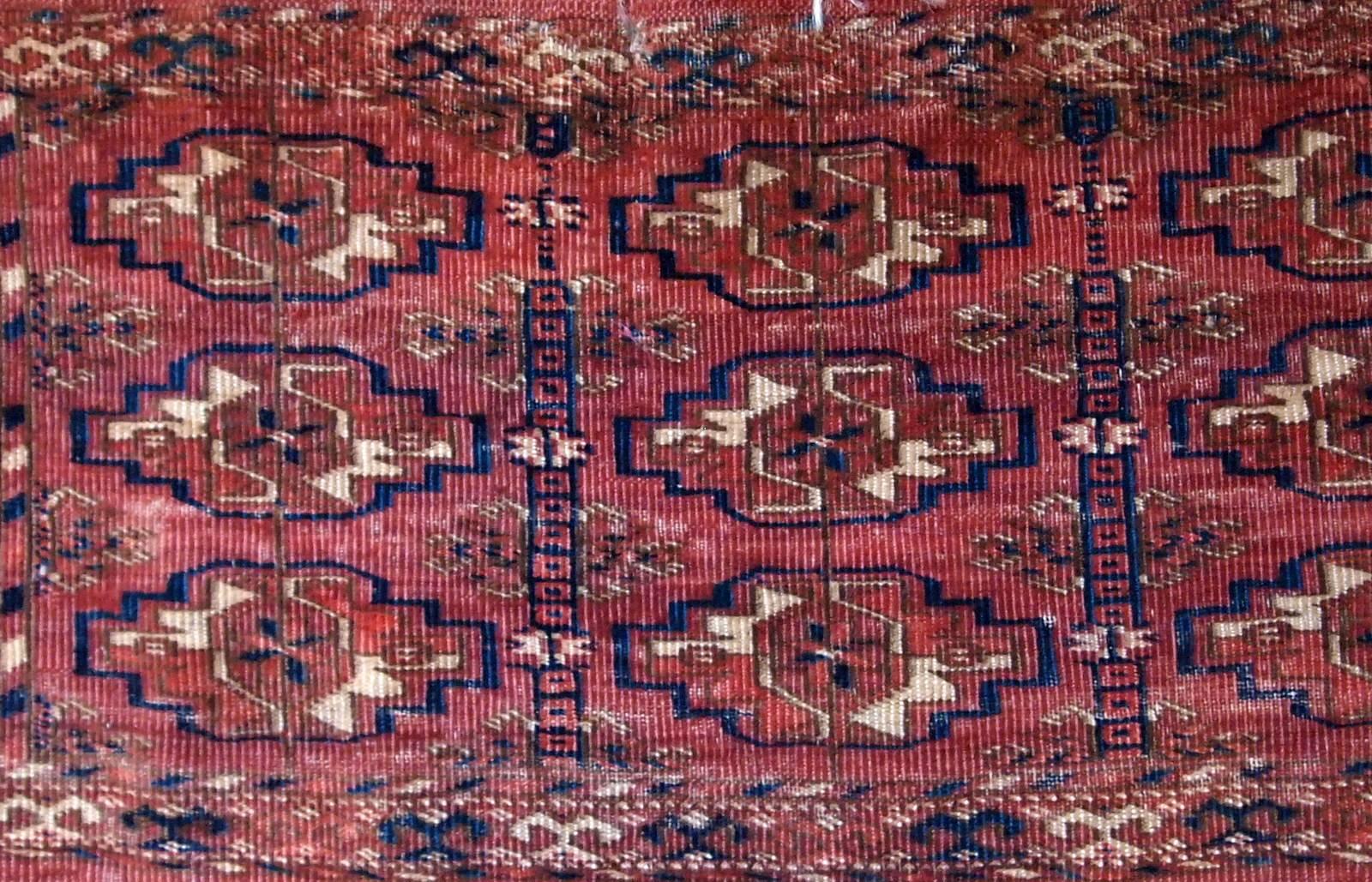 Wool Handmade Antique Turkmen Tekke Torba Rug, 1860s, 1B602
