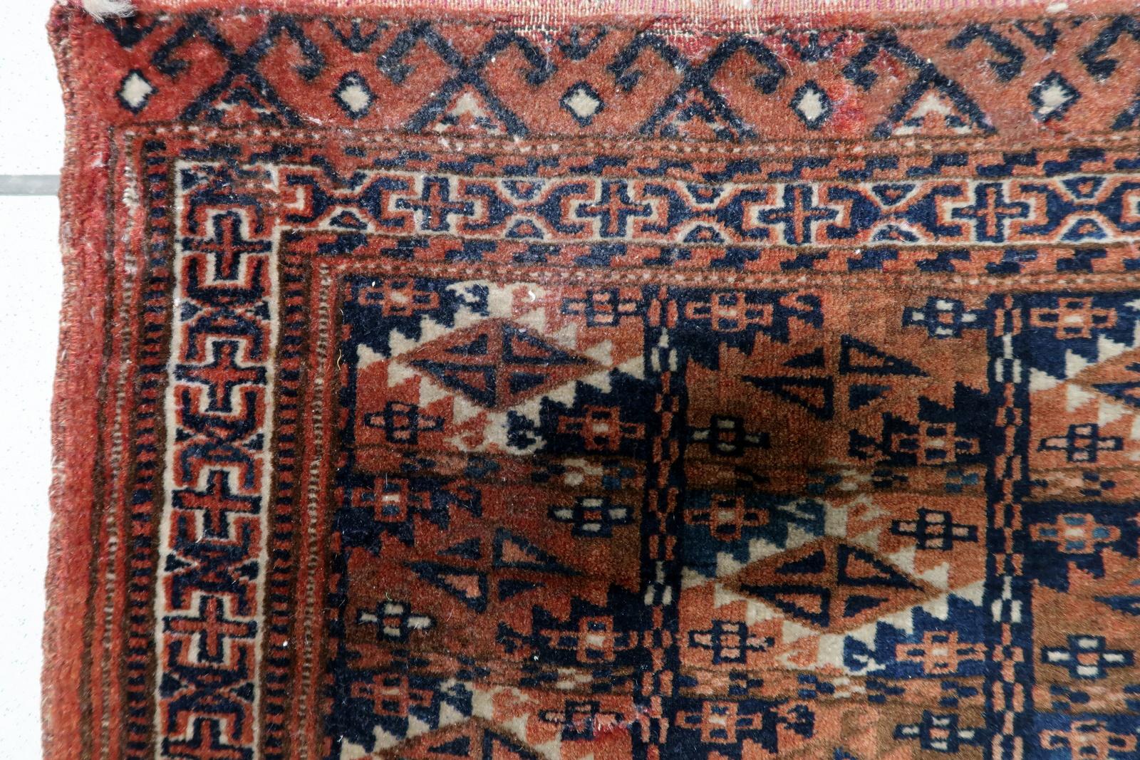 Handgefertigte antike turkmenische Yomud Collectible Matte Teppich 1,3 'x 1,6', 1900s - 1C1078 (Handgeknüpft) im Angebot