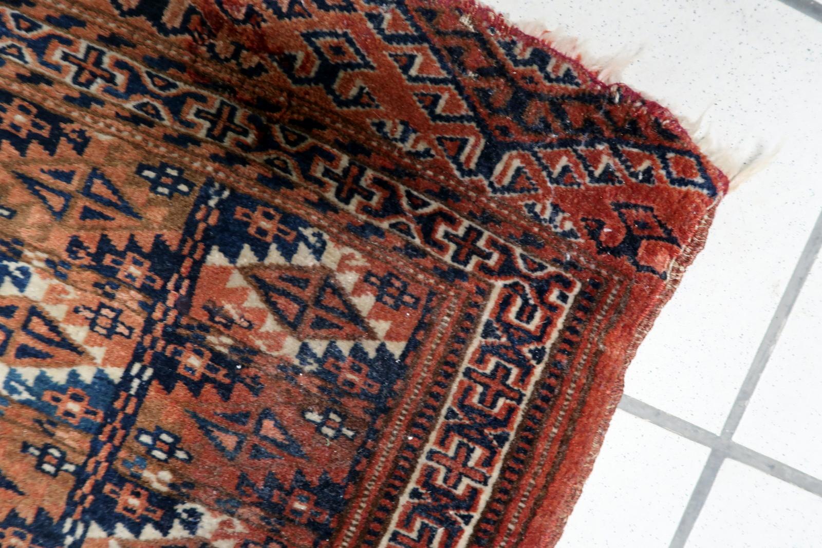 Handgefertigte antike turkmenische Yomud Collectible Matte Teppich 1,3 'x 1,6', 1900s - 1C1078 im Zustand „Gut“ im Angebot in Bordeaux, FR