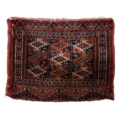 Handmade Antique Turkmen Yomud Collectible Mat Rug 1.3' x 1.6', 1900s - 1C1191