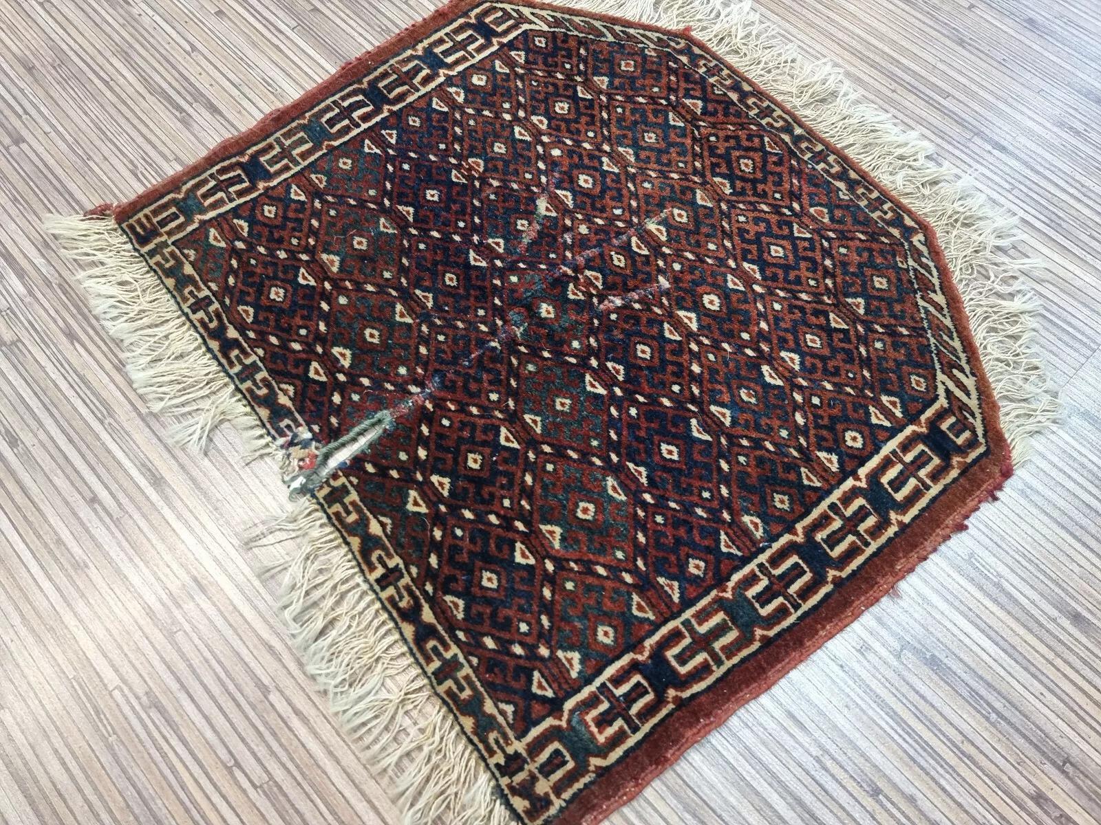 Noué à la main Tapis Yomud turc ancien de collection fait à la main 1,4' x 1,7' 1880s - 1D149 en vente