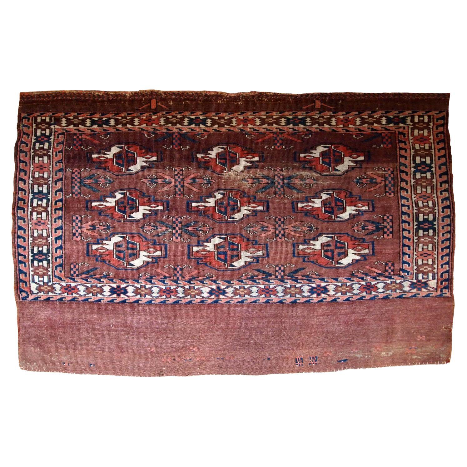 Handmade Antique Turkmen Yomud Rug, 1880s, 1B601