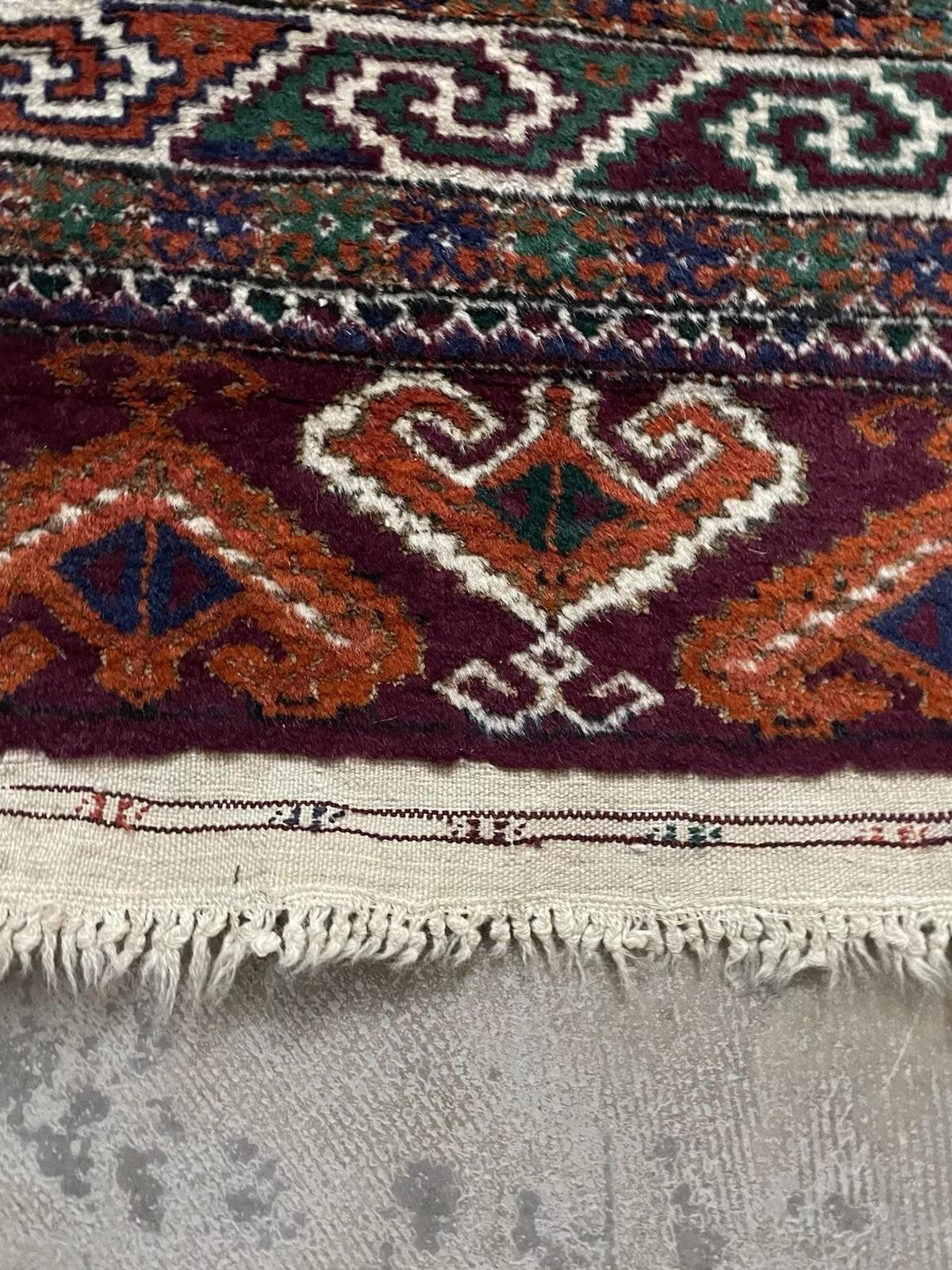 Laine Tapis ancien Turkmen Yomud fait main 4.2' x 6.4' 1920s - 1N92 en vente