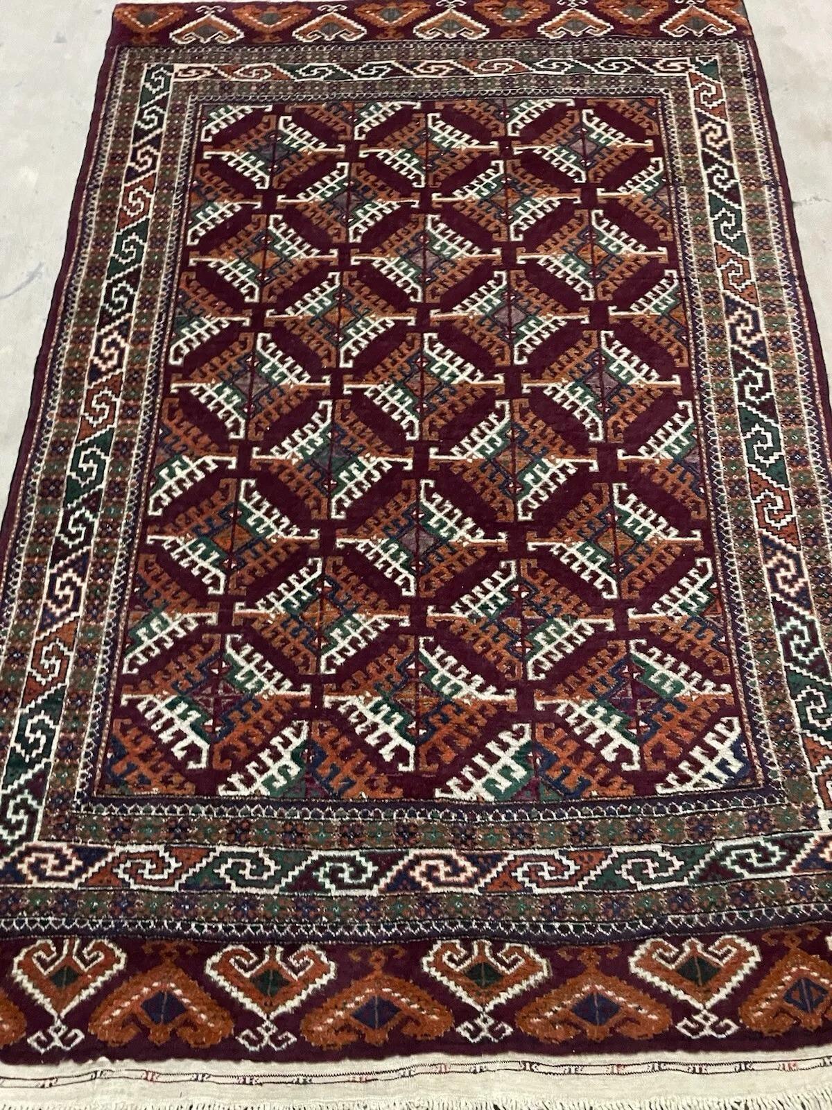 Tapis ancien Turkmen Yomud fait main 4.2' x 6.4' 1920s - 1N92 en vente 2