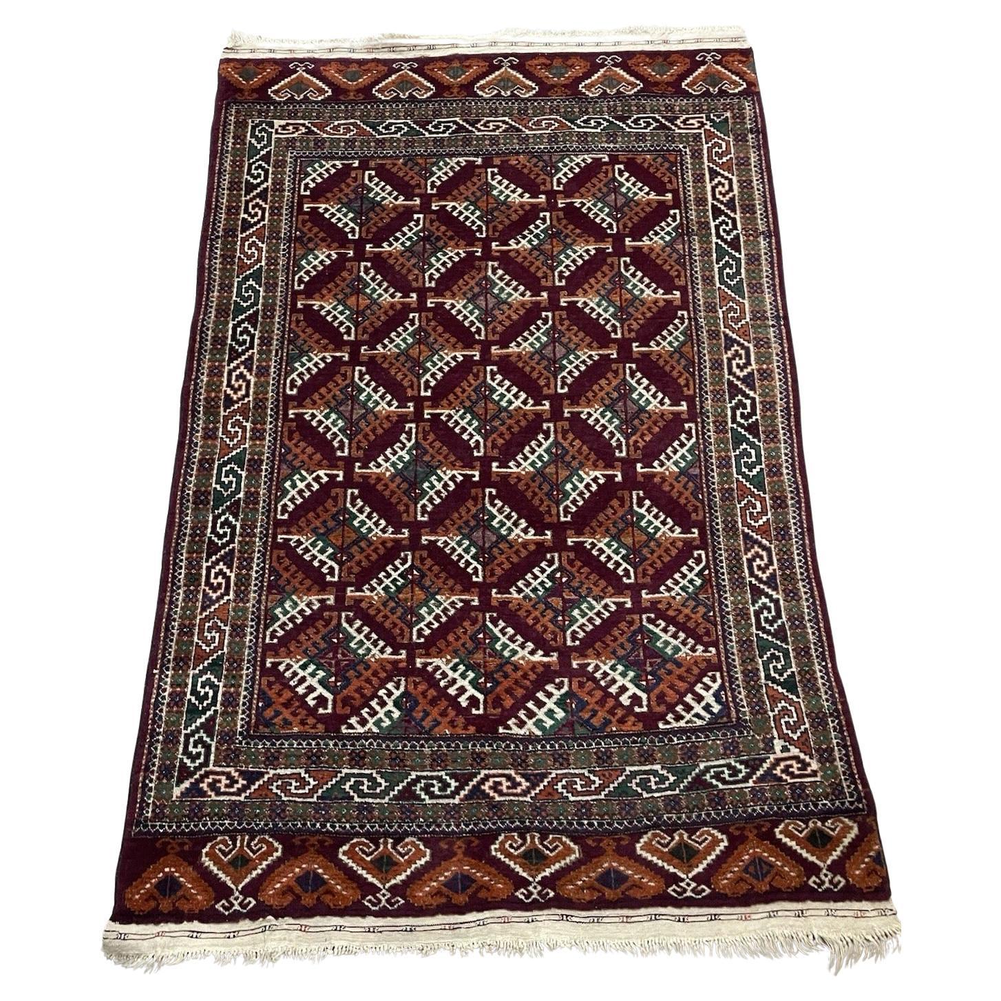 Tapis ancien Turkmen Yomud fait main 4.2' x 6.4' 1920s - 1N92 en vente