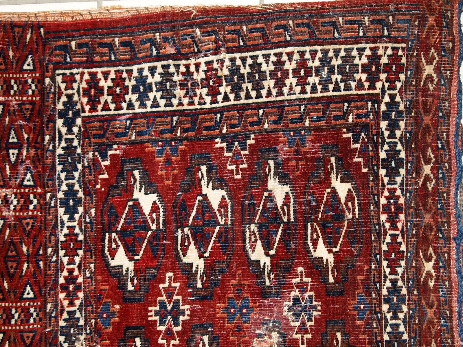 Handmade Antique Turkmen Yomud Torba Bag, 1900s, 1C725 For Sale 4