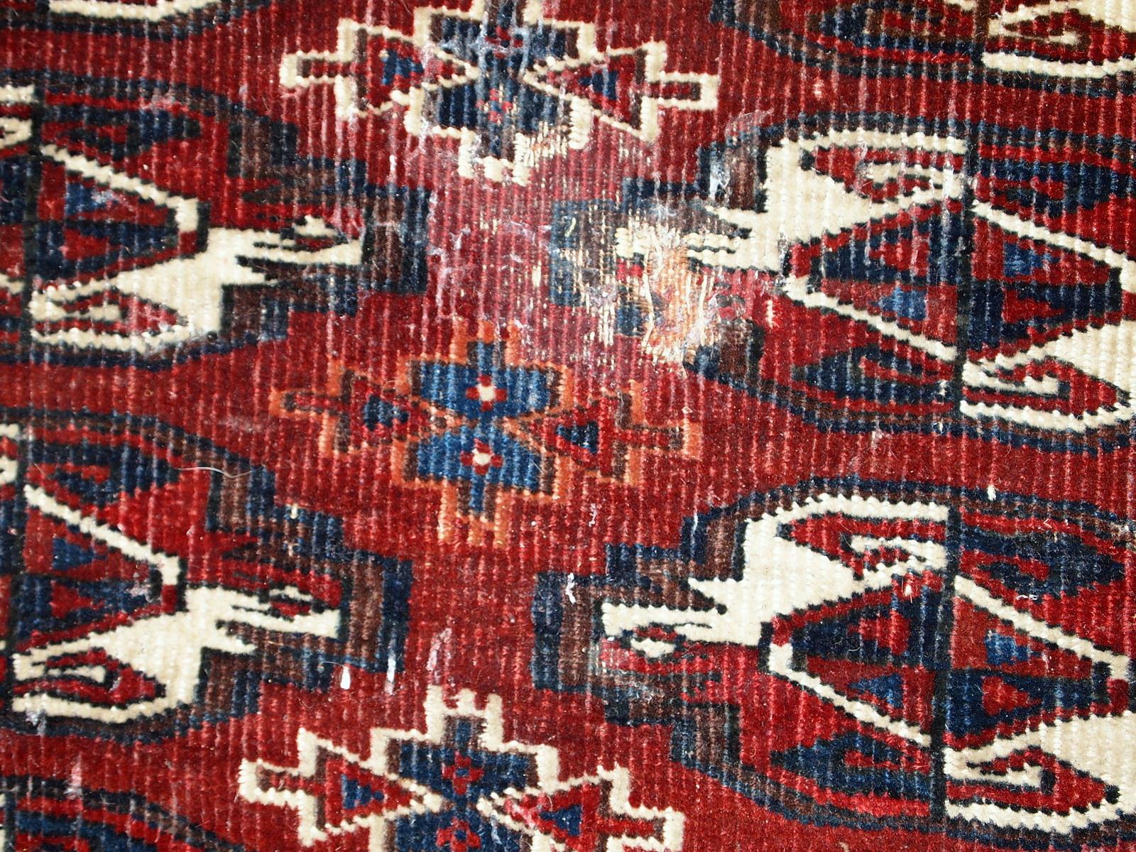 Hand-Knotted Handmade Antique Turkmen Yomud Torba Bag, 1900s, 1C725 For Sale