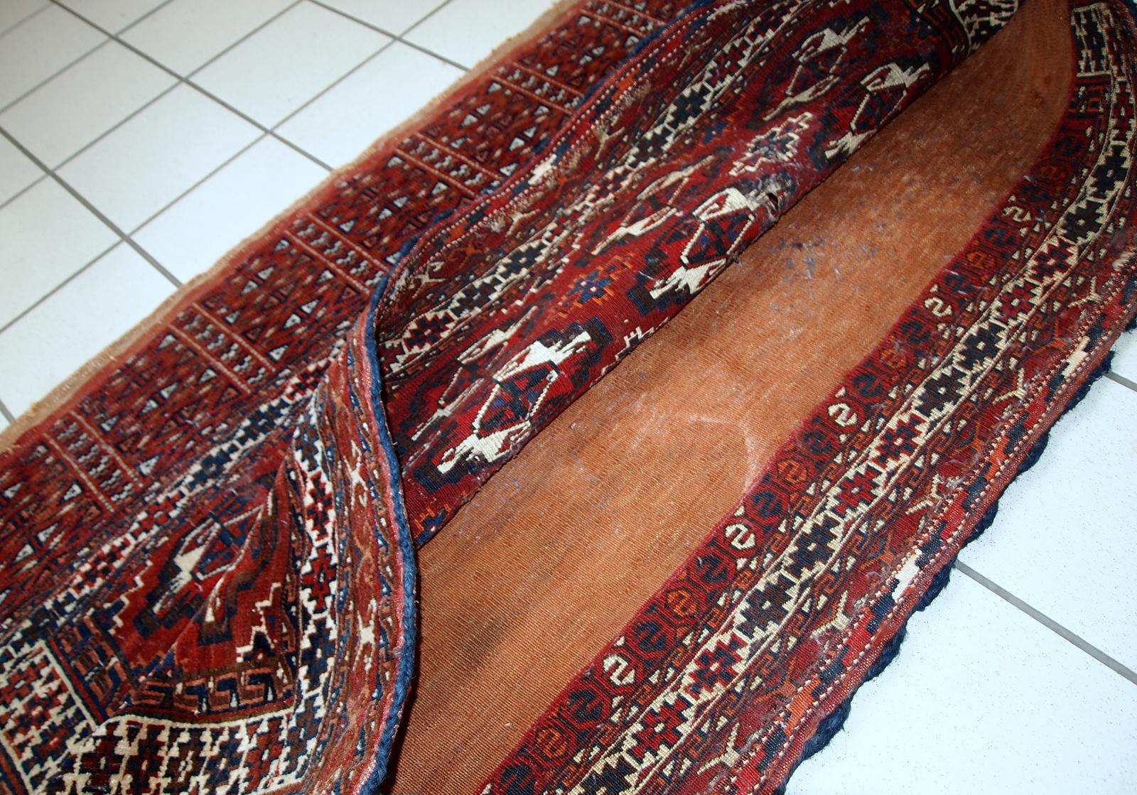 Early 20th Century Handmade Antique Turkmen Yomud Torba Bag, 1900s, 1C725 For Sale