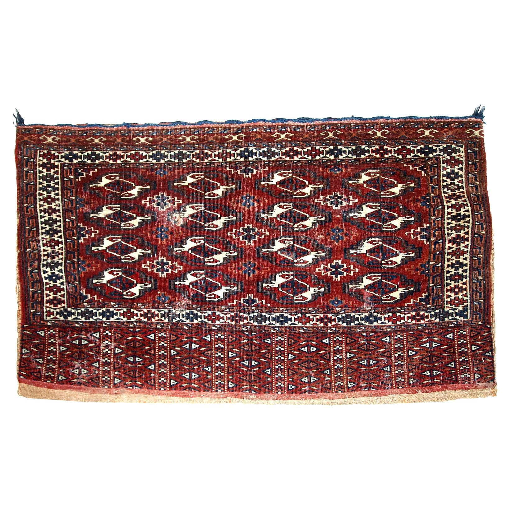 Handmade Antique Turkmen Yomud Torba Bag, 1900s, 1C725 For Sale