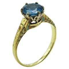 Handmade Antique Victorian Blue Sapphire and 14 Karat Yellow Gold Ring