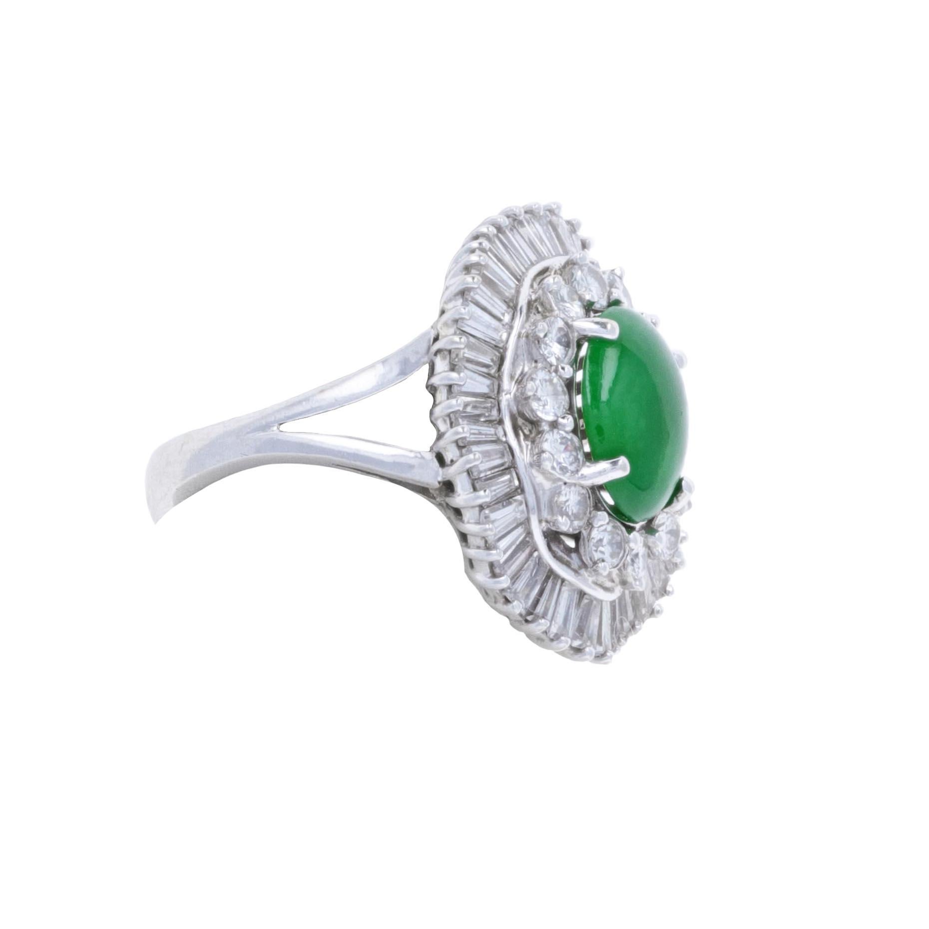 Retro Handmade Antique White Gold 3.25ct Jade and 1.25ct Diamond Cocktail Ring.  For Sale