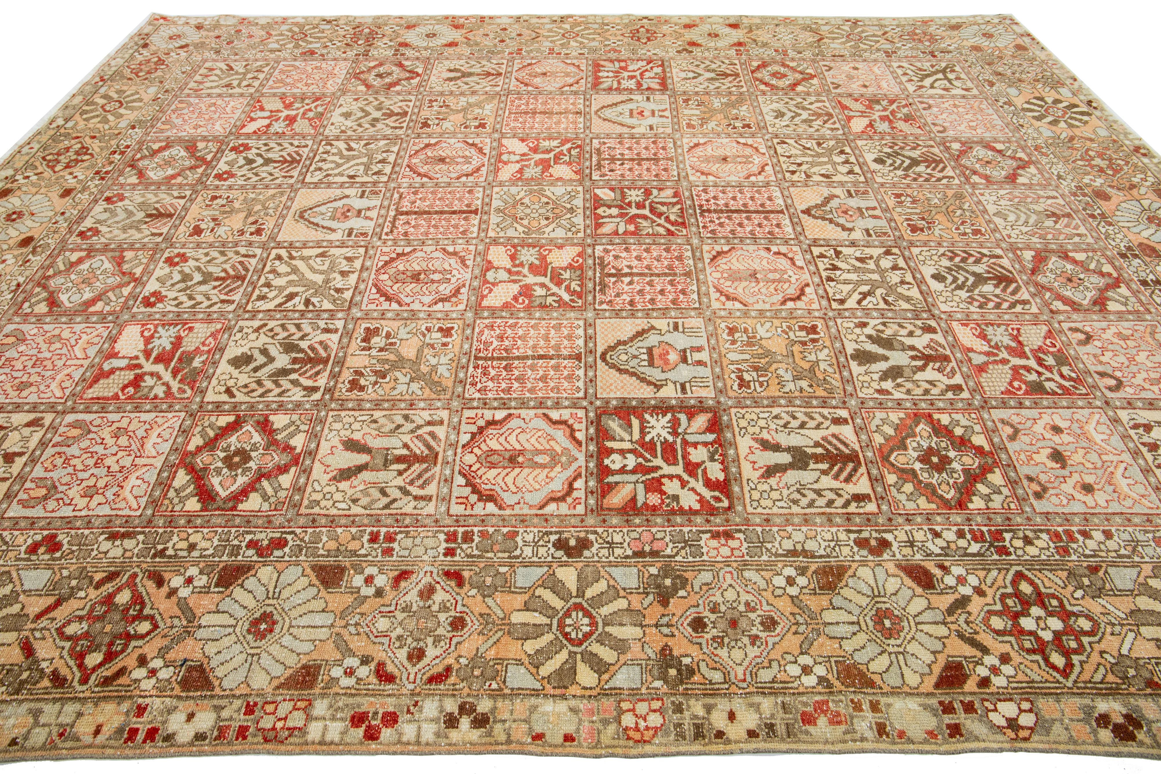 Hand-Knotted Handmade Antique Wool Rug Persian Bakhtiari With Multicolor Allover Pattern For Sale