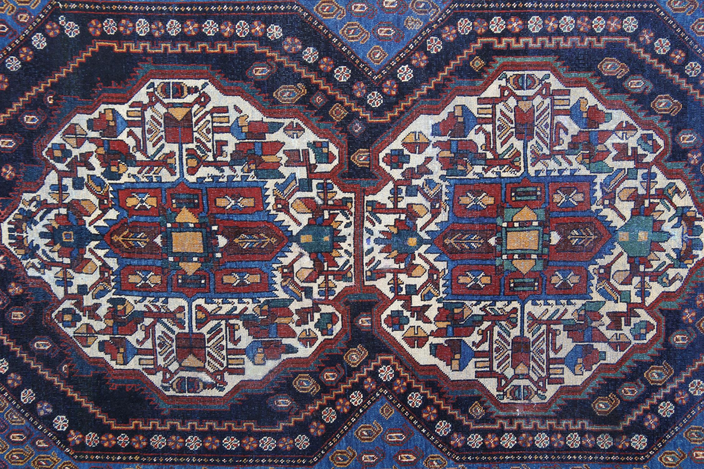 Hand-Knotted Handmade Antique Wool Rug Traditional Carpet Blue Living Room Rug For Sale