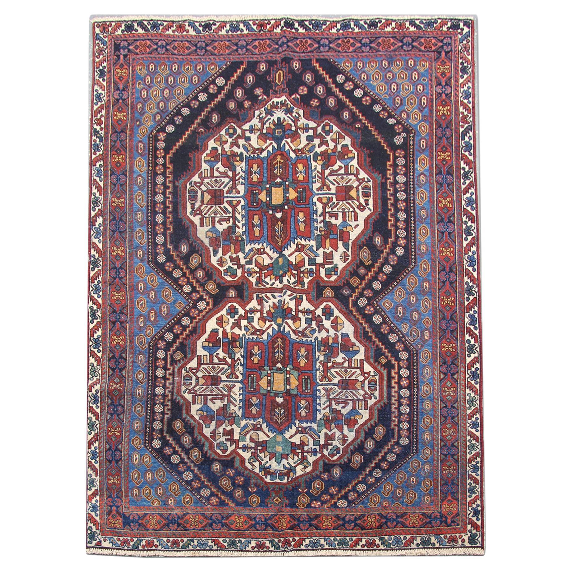 Handmade Antique Wool Rug Traditional Carpet Blue Living Room Rug