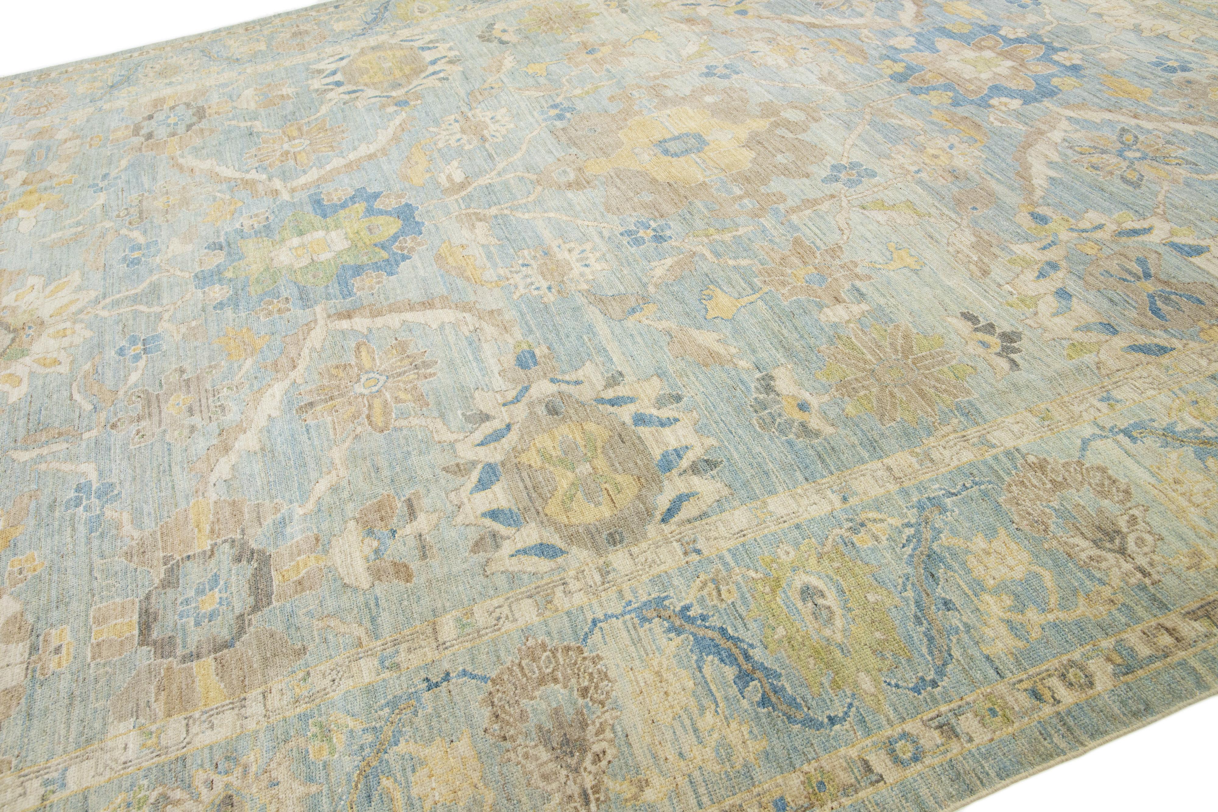 Tappeto contemporaneo in lana blu Sultanabad Rugs fatto a mano da Apadana con design floreale in vendita 3
