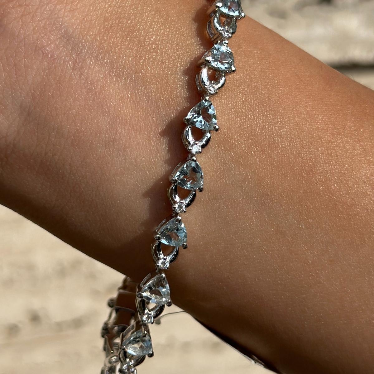 Mixed Cut Handmade Aquamarine Zircon Bracelet in 925 Sterling Silver Gift for Mom For Sale