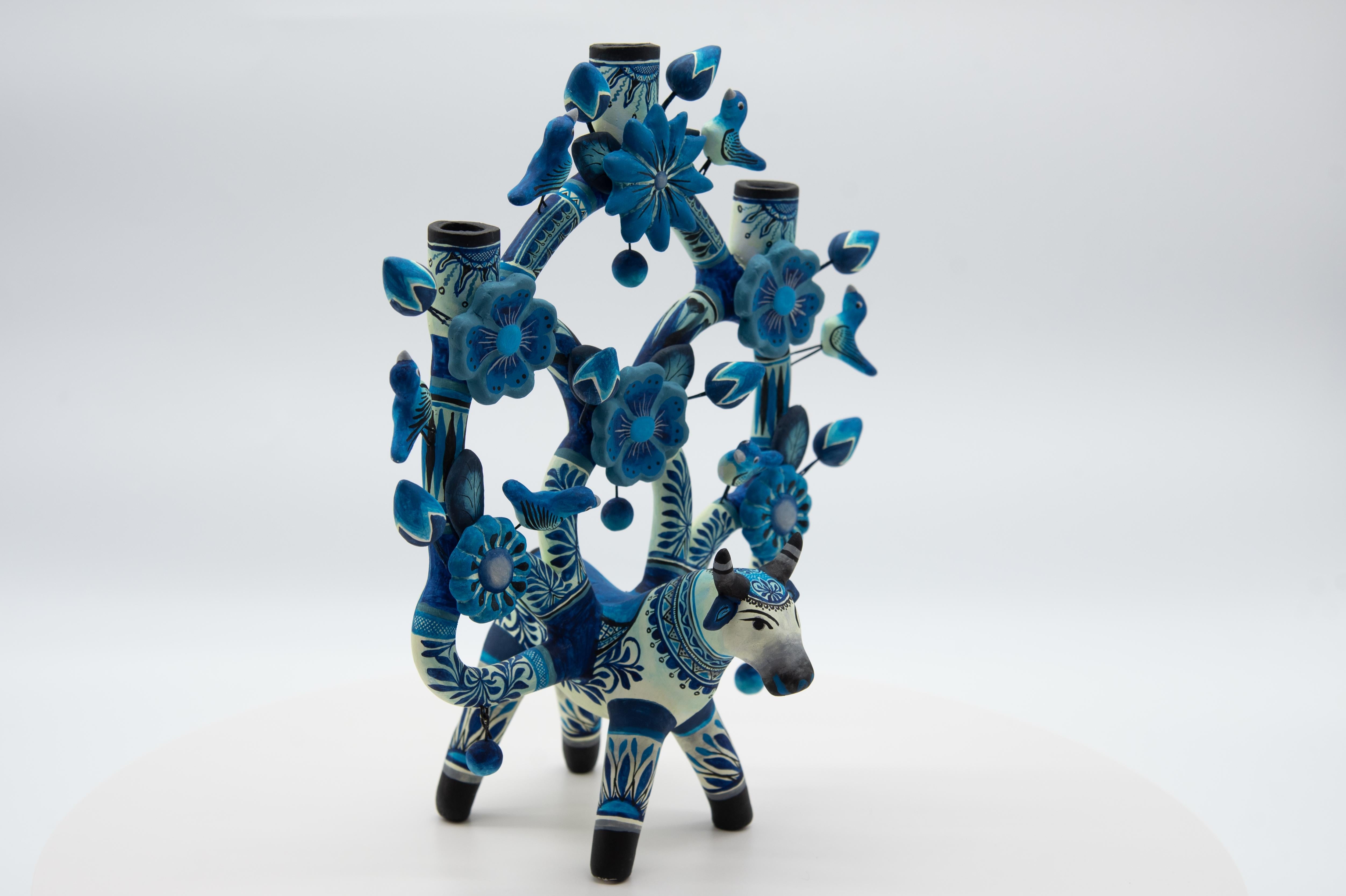 Handmade Arbol de la Vida Bull Traditional Clay Mexican Folk Art 8
