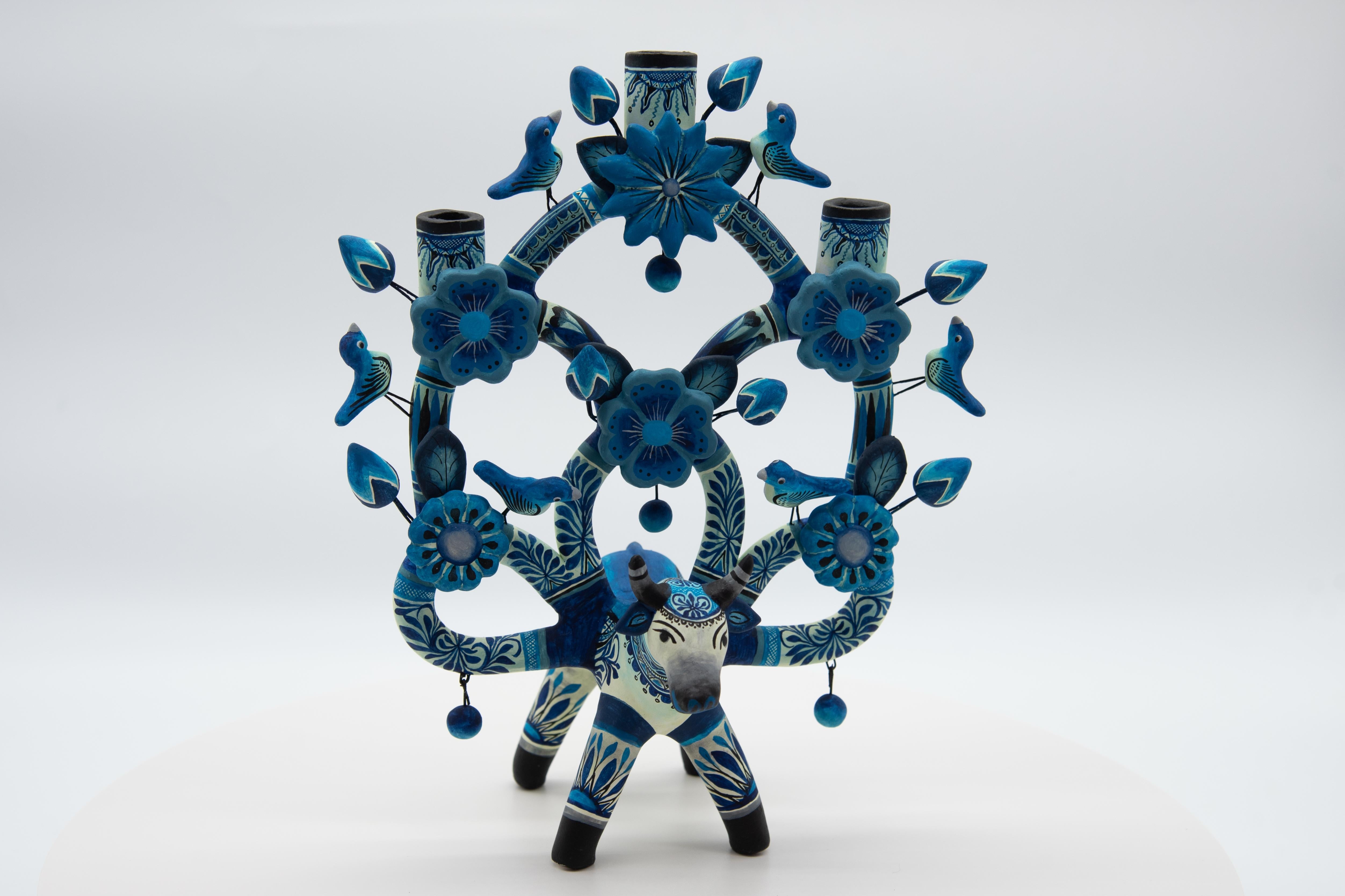 Céramique Arbol de la Vida Bull Traditional Clay Folk Art mexicain fait à la main en vente