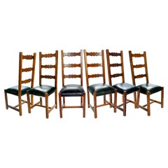 Handmade Argentine Ladderback Dining Chairs/ Leather Seats; Set of 6