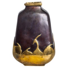 Vintage Handmade Art Deco Bronze Vase with Herons Overlay