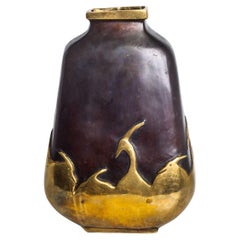 Handmade Art Deco Bronze Vase with Herons Overlay