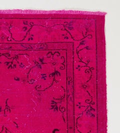 Handmade Art Deco Chinese Design Rug Over-Dyed in Fuchsia Pink Color