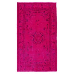 Handmade Art Deco Chinese Design Rug Over-Dyed in Fuchsia Pink Color