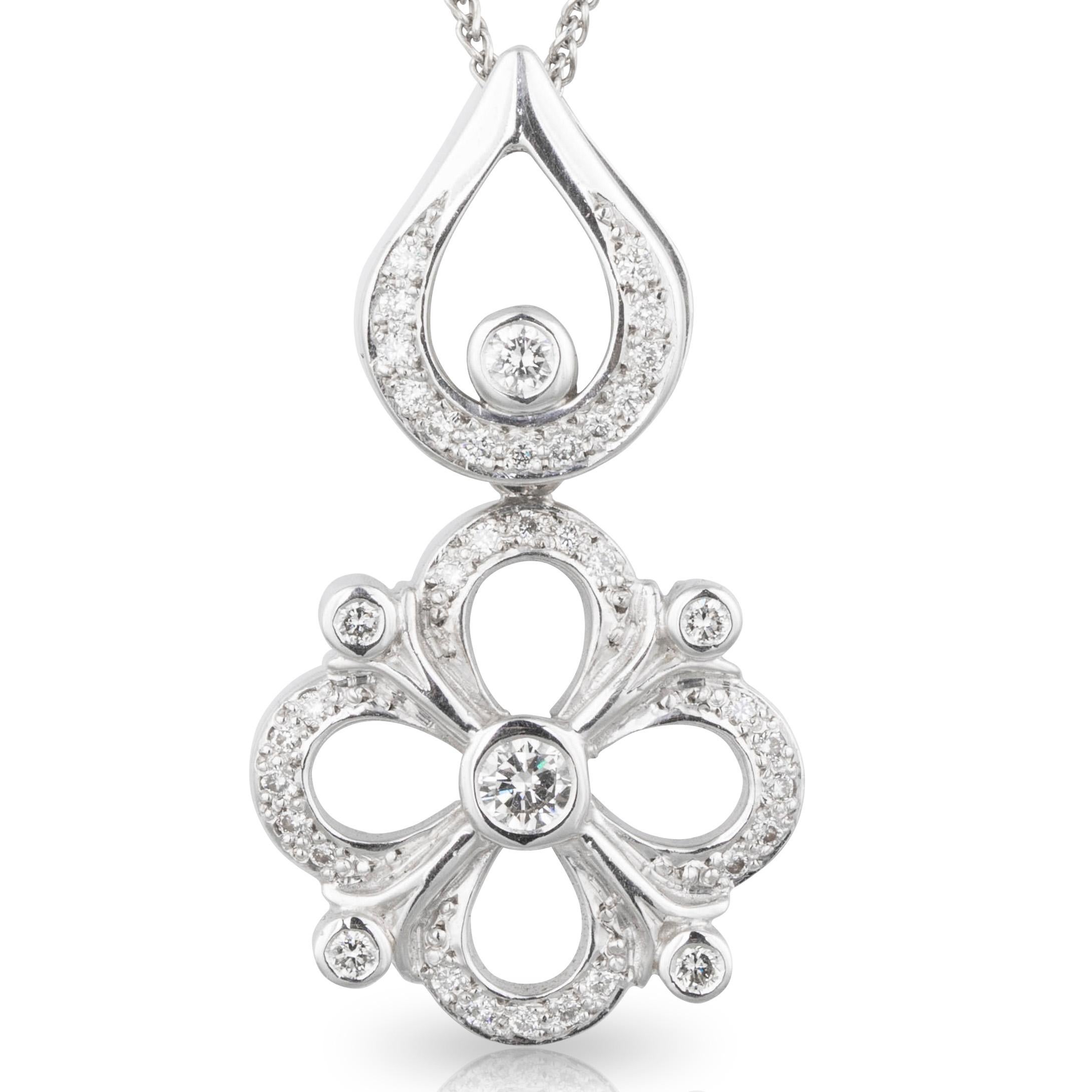 Handmade 18ct White Gold Art Deco Style Diamond Clover Necklace In New Condition For Sale In Brisbane, QLD