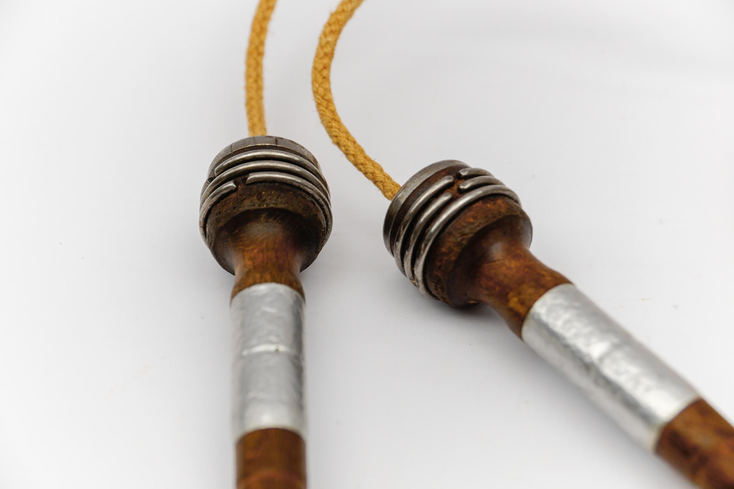 Mid-20th Century Handmade Art Deco Jumping Rope made of Wood, Jute Cord and Aluminium, 1930s For Sale