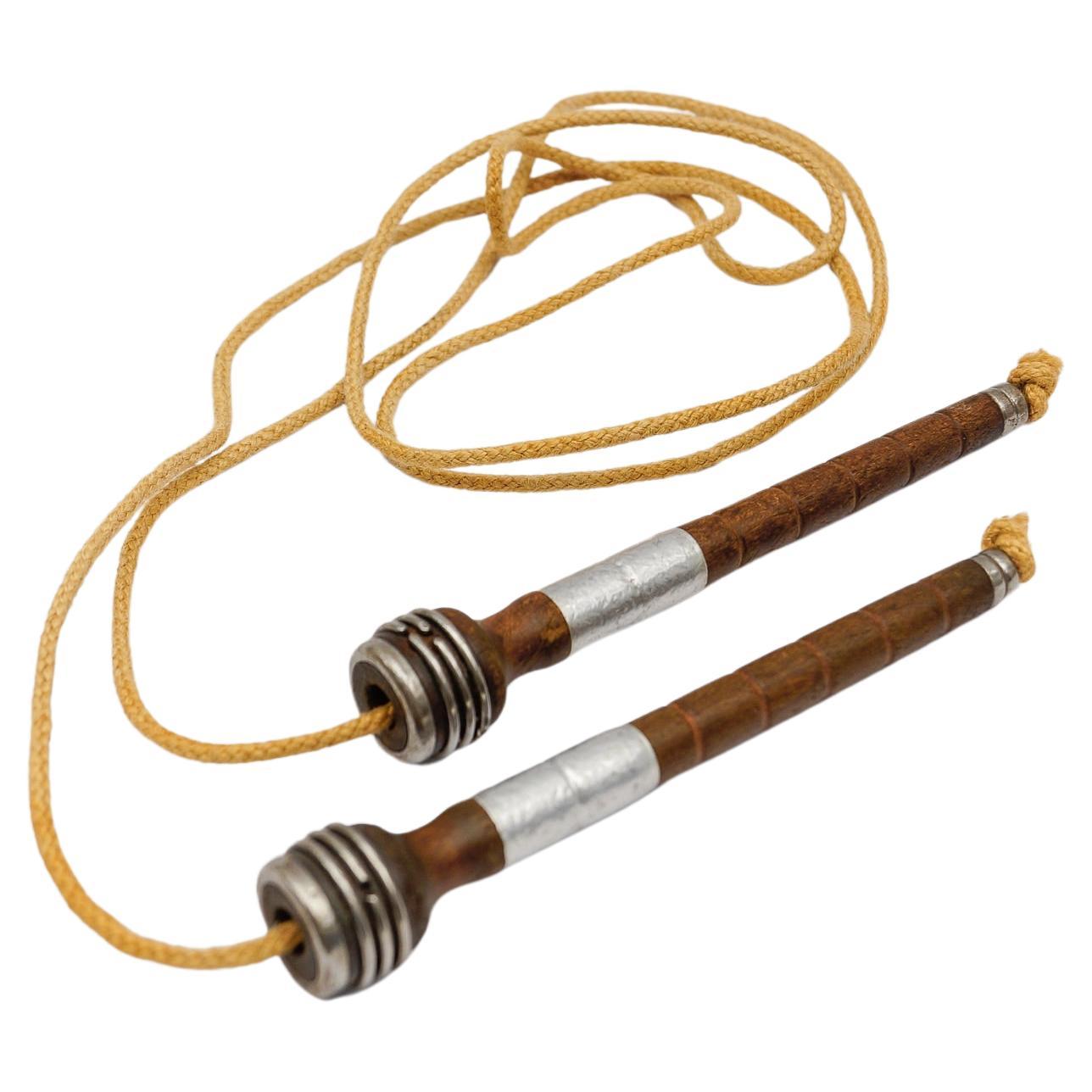 Handmade Art Deco Jumping Rope made of Wood, Jute Cord and Aluminium, 1930s For Sale