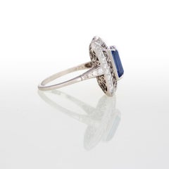 Handmade Art Deco Platinum Diamond and Sapphire Ring