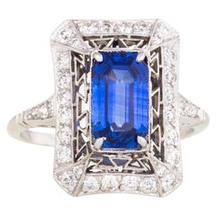 Antique Handmade Art Deco Platinum Diamond and Sapphire Ring