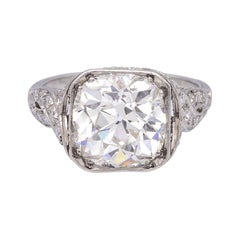 Handmade Art Deco Platinum Ring 4.11 Ct Old Mine Cut Diamond – I/VS2 GIA