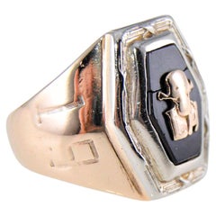 Handmade Art Deco Ring from 1928 Solid 10Kt. Multi Colored Gold Size 3 with Onyx