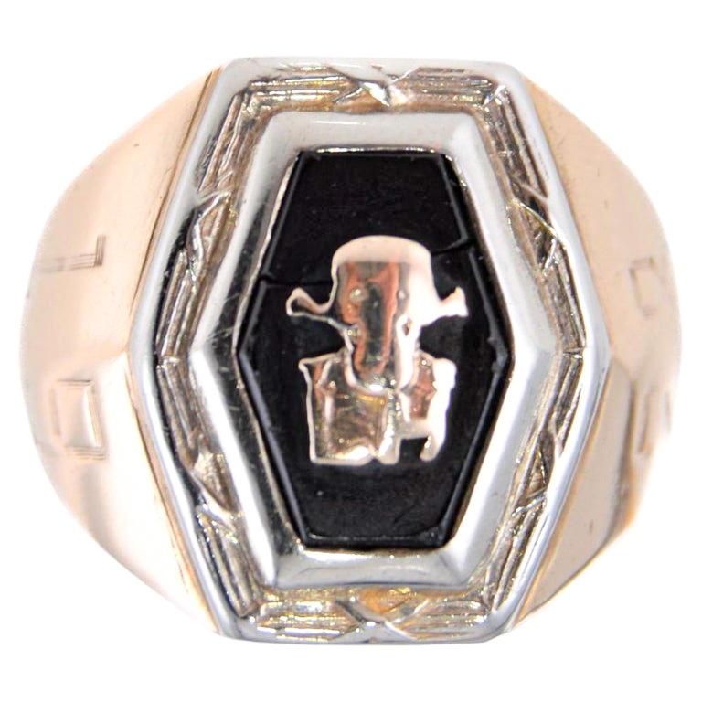 Handgefertigter Art Deco Ring von 1928 Massiv 10Kt. Mehrfarbiges Gold Größe 3 mit Onyx (Art déco) im Angebot