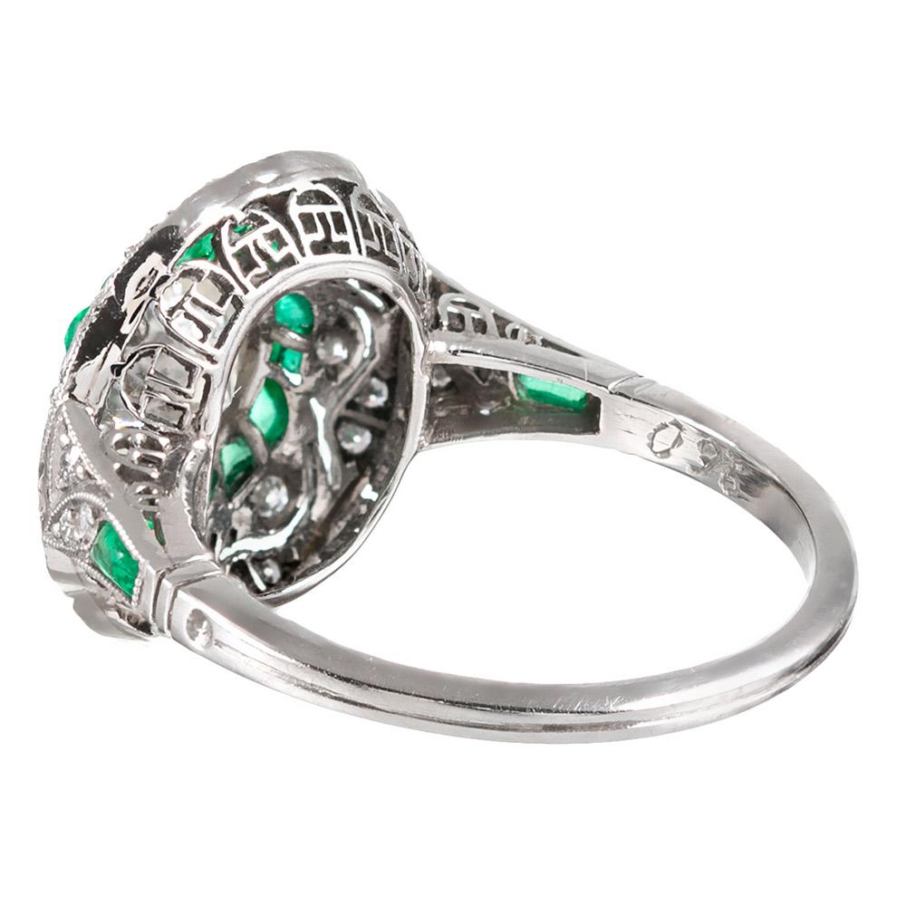 Handmade Art Deco Style .96 Carat Diamond and Emerald Ring In Good Condition In Carmel-by-the-Sea, CA