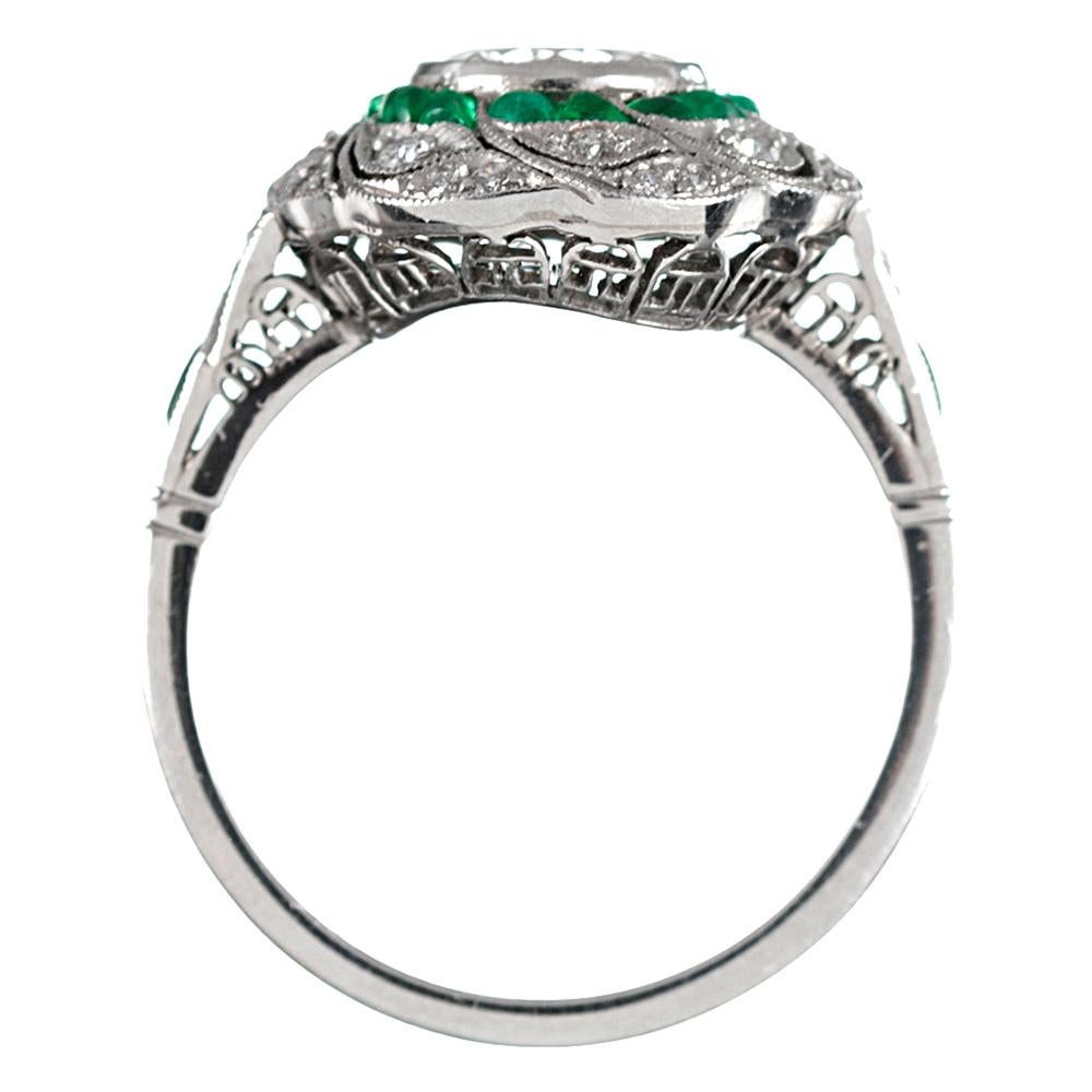 Women's Handmade Art Deco Style .96 Carat Diamond and Emerald Ring