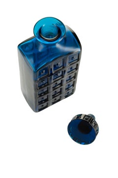 Handmade Art Glass Whisky Decanter in Cobalt Blue with Impressed Surface Design