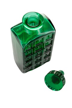 Handmade Art Glass Whisky Decanter in Emerald Green with Impressed Pattern