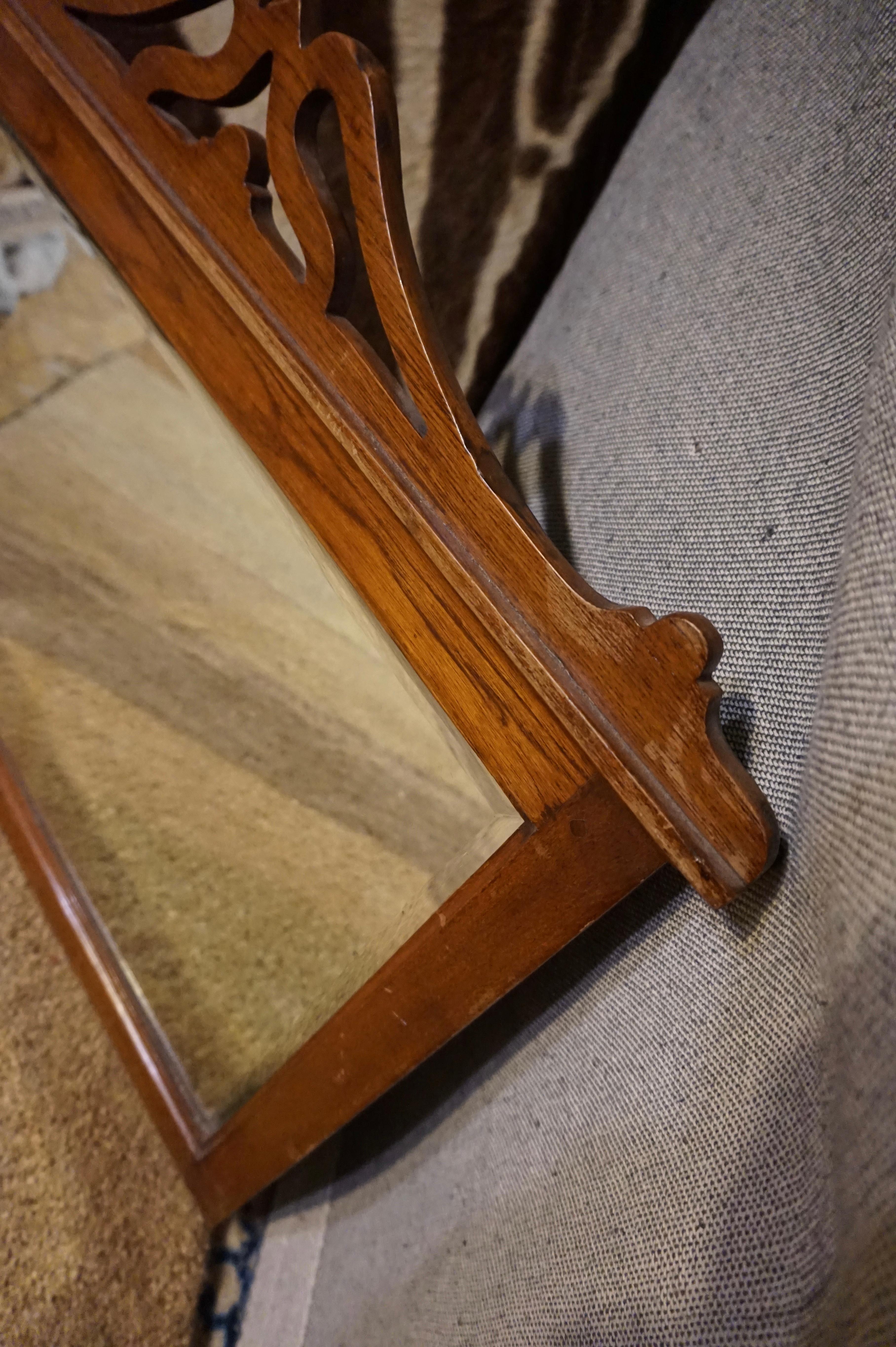 Handmade Art Nouveau Teak Fixture Mirror with Bevel Glass In Good Condition In Vancouver, British Columbia