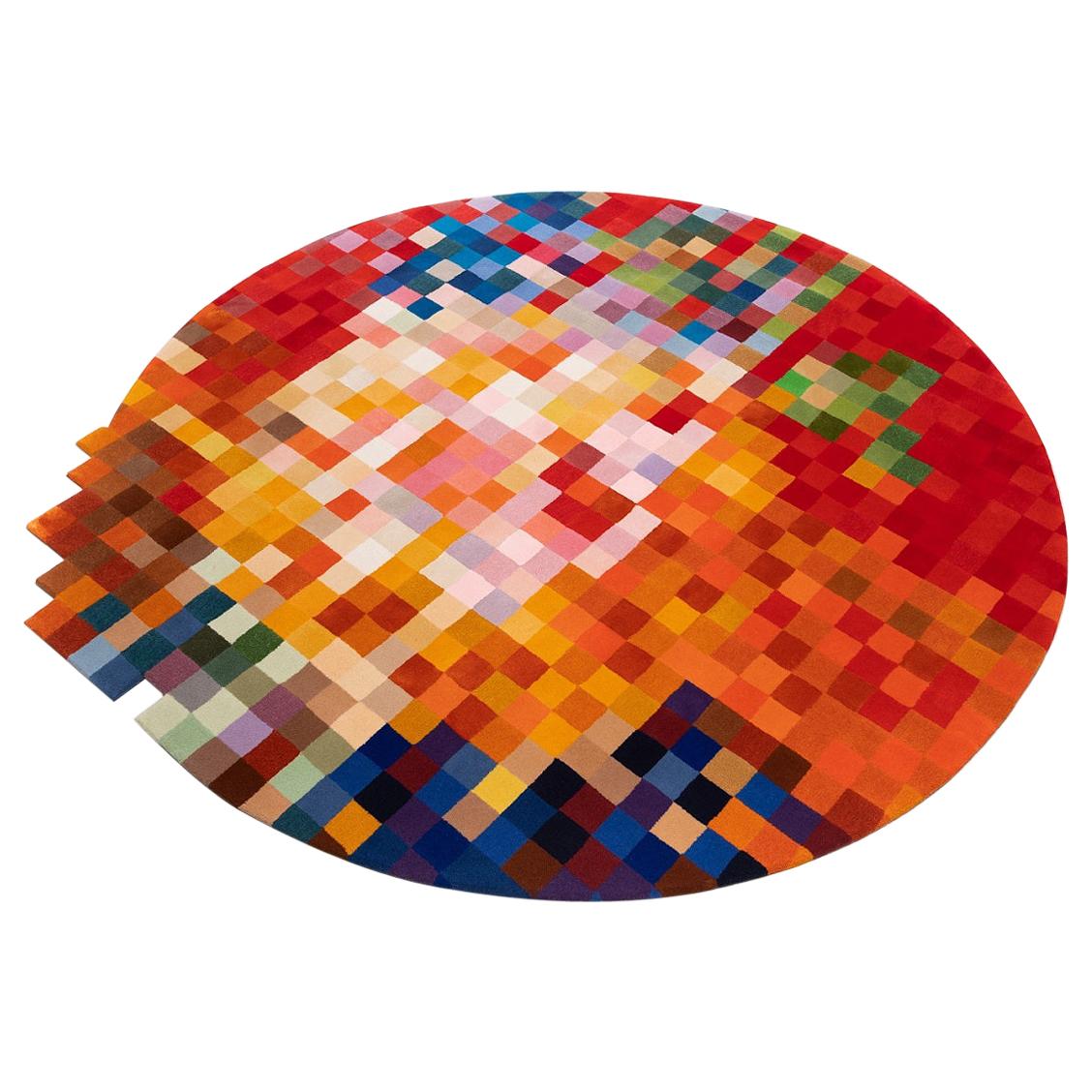 Handmade Art Round Rug from New Zealand Wool, Golden Island