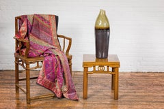 Handmade Artisan Ceramic Vase with Olive Green, Dark Grey and Brown Dripping