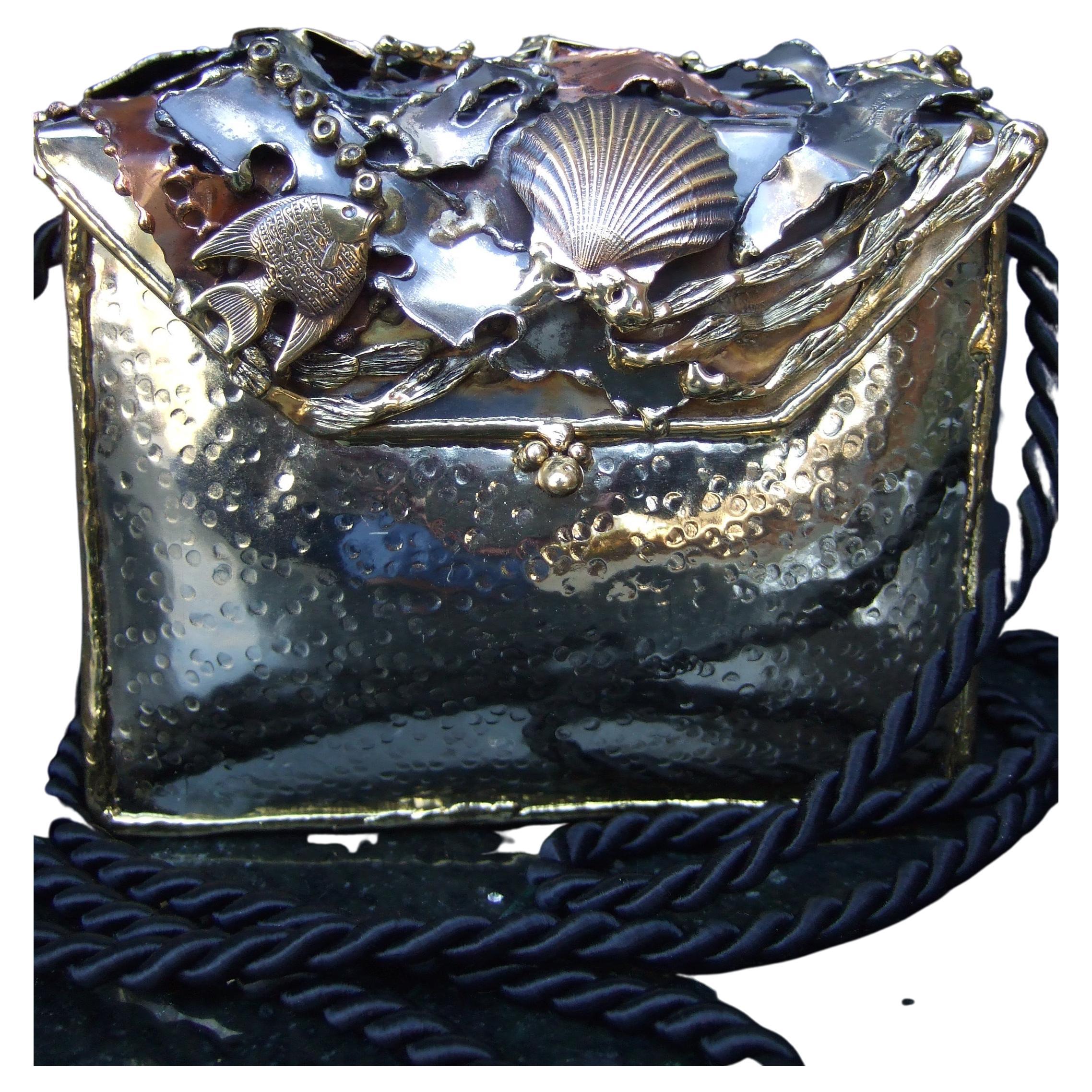 Handmade Artisan Mixed Metal Sea Life Themed Minaudiere' Evening Bag c 1980s  3