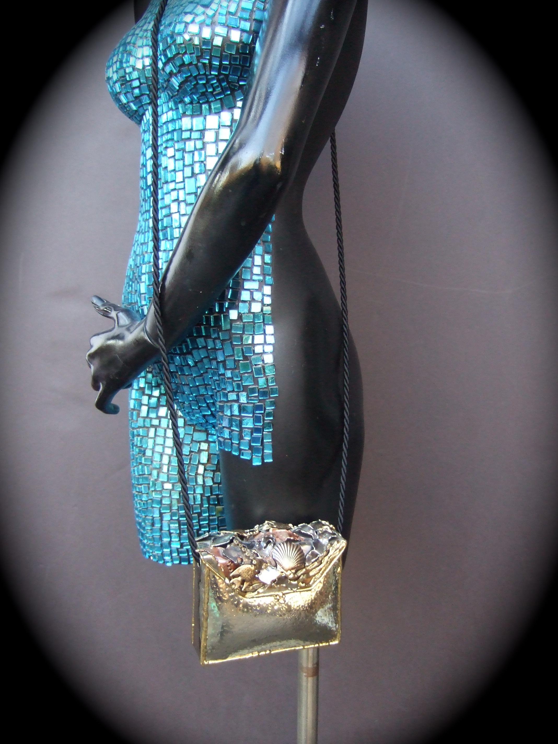 Handmade Artisan Mixed Metal Sea Life Themed Minaudiere' Evening Bag c 1980s In Good Condition In University City, MO