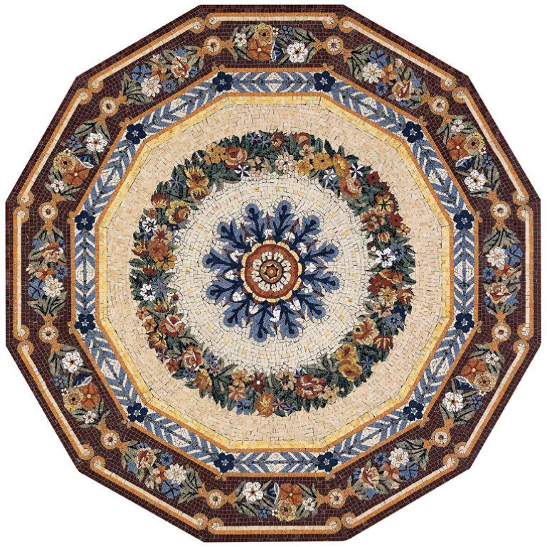 Italian Handmade Artistic Marble Mosaic Rug Dimension and Colors Customizable For Sale