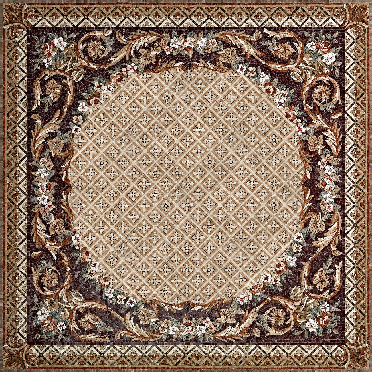 Italian Handmade Artistic Marble Mosaic Rug Dimension and Colors Customizable For Sale