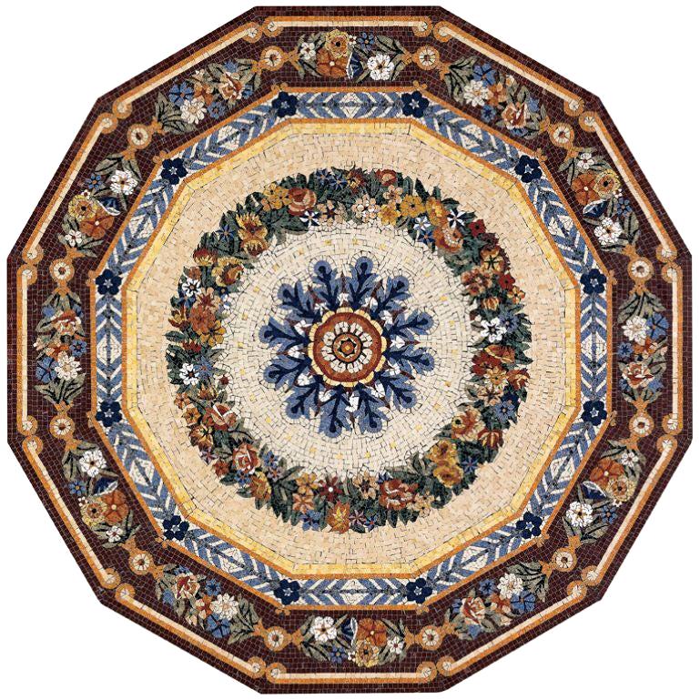 Handmade Artistic Marble Mosaic Rug Dimension and Colors Customizable For Sale