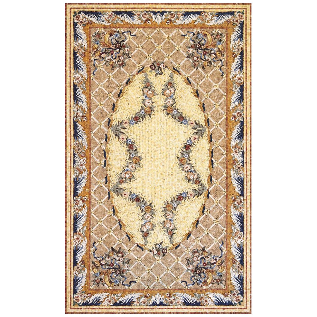 Handmade Artistic Marble Mosaic Rug Dimension and Colors Customizable For Sale