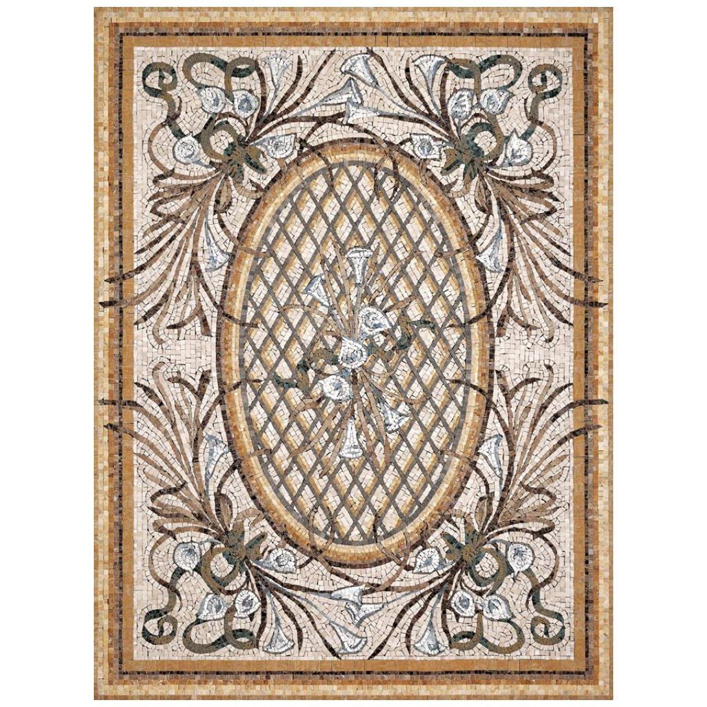 Handmade Artistic Marble Mosaic Rug Dimension and Colors Customizable For Sale