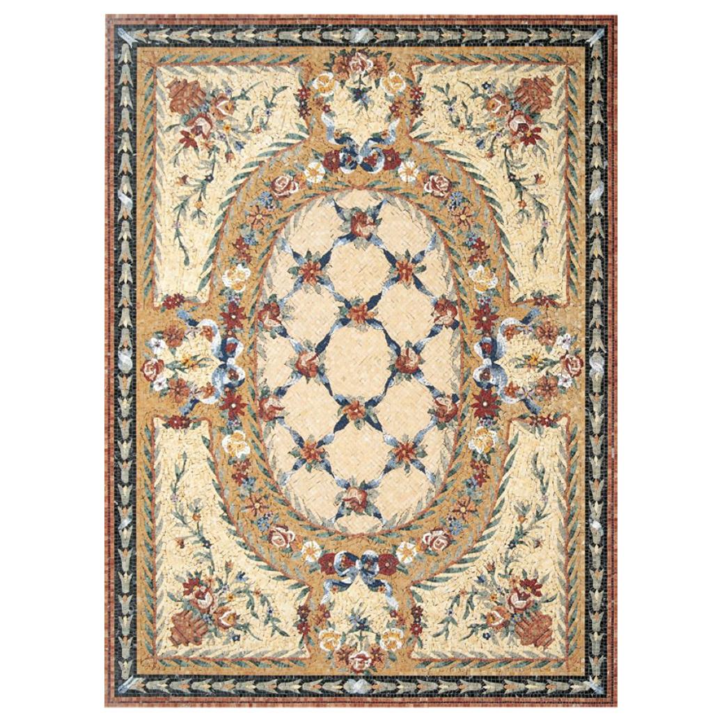 Handmade Artistic Marble Mosaic Rug Dimension and Colors Customizable For Sale